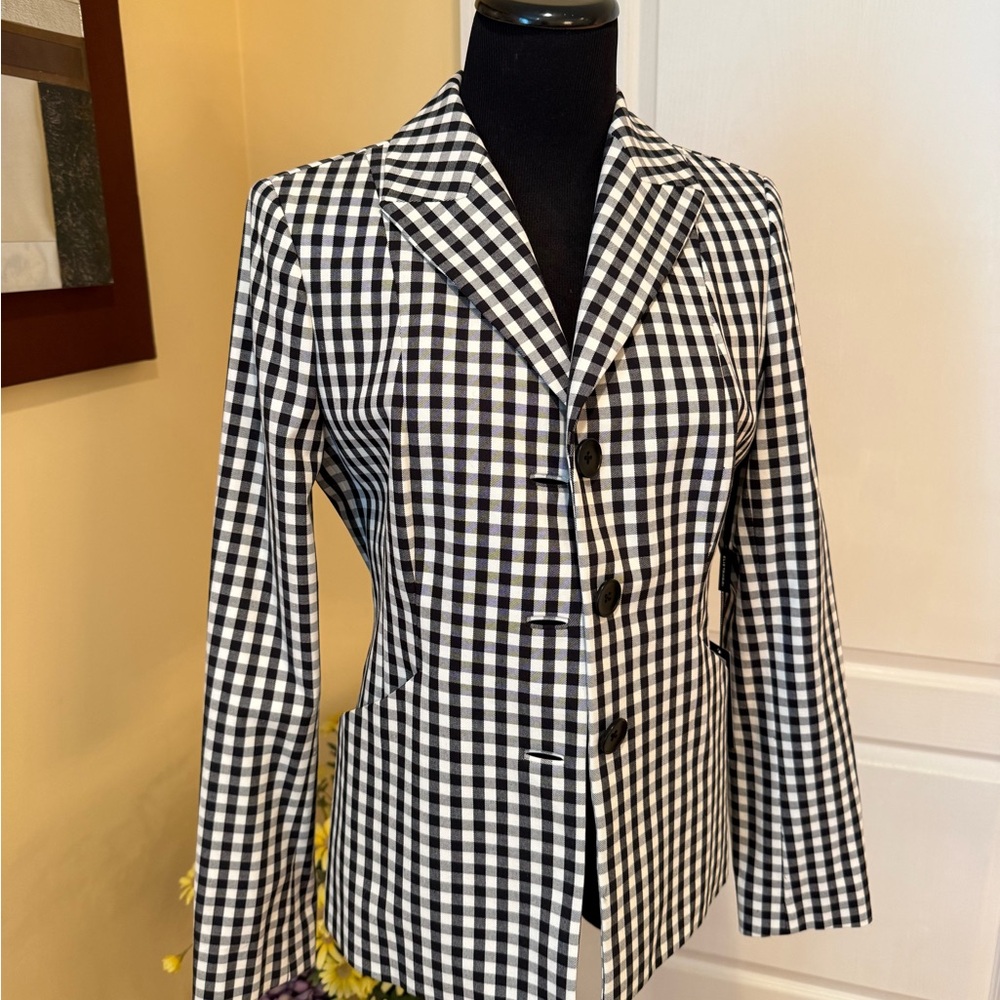 Elie Tahari Gingham Blazer in Black and White